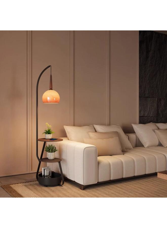Antique Walnut Floor Lamp Storage Rack Integrated Living Room Sofa Floor Lamp Atmosphere Sense Coffee Table Fishing Lamp-Color:(walnut Color) Wireless Charging-full Spectrum-infinity Remote Control  - Image 3