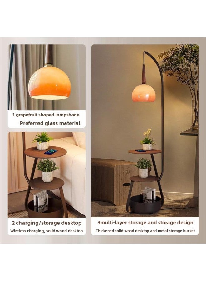 Antique Walnut Floor Lamp Storage Rack Integrated Living Room Sofa Floor Lamp Atmosphere Sense Coffee Table Fishing Lamp-Color:(walnut Color) Wireless Charging-full Spectrum-infinity Remote Control  - Image 5