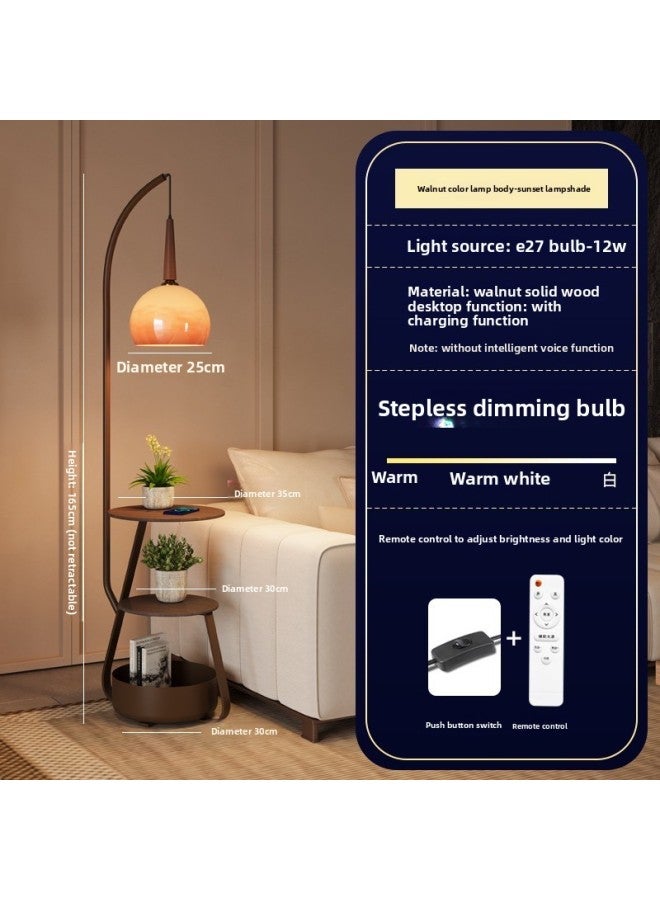 Antique Walnut Floor Lamp Storage Rack Integrated Living Room Sofa Floor Lamp Atmosphere Sense Coffee Table Fishing Lamp-Color:(walnut Color) Wireless Charging-full Spectrum-infinity Remote Control  - Image 1