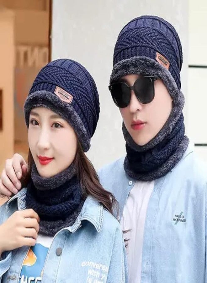 Zwerlin Wool Beanie Cap & Muffler for Mens & Women - Winter Cap for Men - Men’s Woolen Cap with Neck Muffler - Winter Muffler for Women - Soft Woolen Muffler & Cap for Men & Women Blue - Image 2
