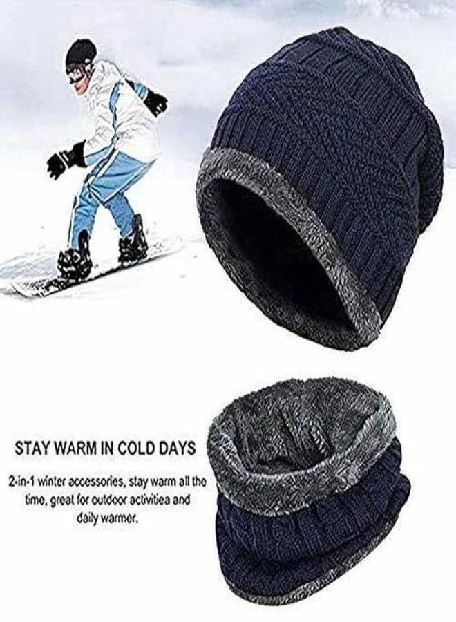 Zwerlin Wool Beanie Cap & Muffler for Mens & Women - Winter Cap for Men - Men’s Woolen Cap with Neck Muffler - Winter Muffler for Women - Soft Woolen Muffler & Cap for Men & Women Blue - Image 3