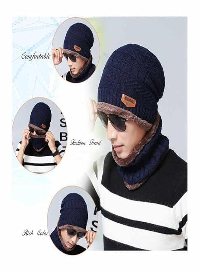 Zwerlin Wool Beanie Cap & Muffler for Mens & Women - Winter Cap for Men - Men’s Woolen Cap with Neck Muffler - Winter Muffler for Women - Soft Woolen Muffler & Cap for Men & Women Blue - Image 4