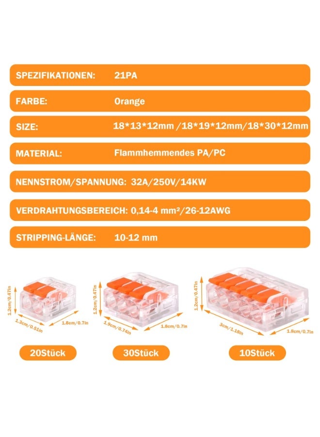 OSHIMA 60PCS Lever Wire Connectors, Cable Connectors, Connector Conductor Compact, Conductor Clamp Cable Clamps Electric, 10 pieces 5-port inputs, 20 pieces 2-port inputs and 30 pieces 3-port inputs - Image 2