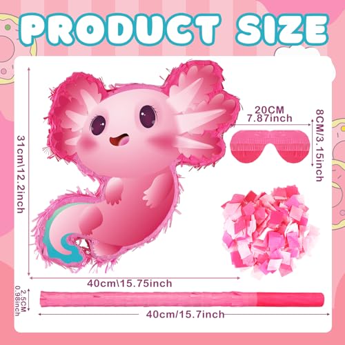Seematn Axolotl Piata Birthday Party Decorations Animals Piata with a Blindfold Bat and Confetti for Axolotl Party Favor Birthday Girl Kid Baby Shower Supplies 1575 x 122 x 295 Inch - Image 5
