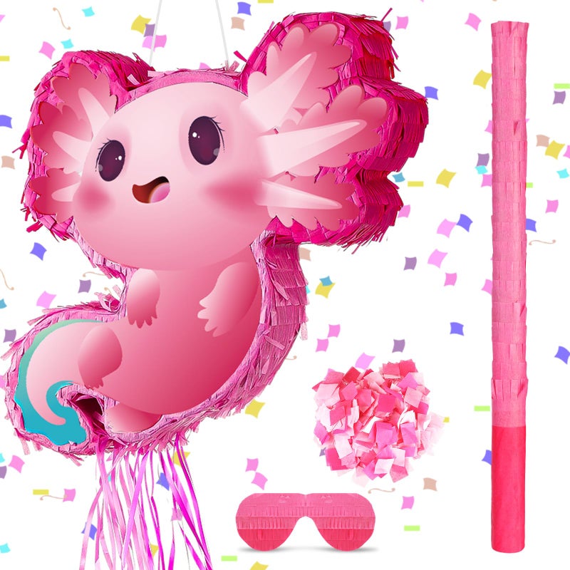 Seematn Axolotl Piata Birthday Party Decorations Animals Piata with a Blindfold Bat and Confetti for Axolotl Party Favor Birthday Girl Kid Baby Shower Supplies 1575 x 122 x 295 Inch - Image 3