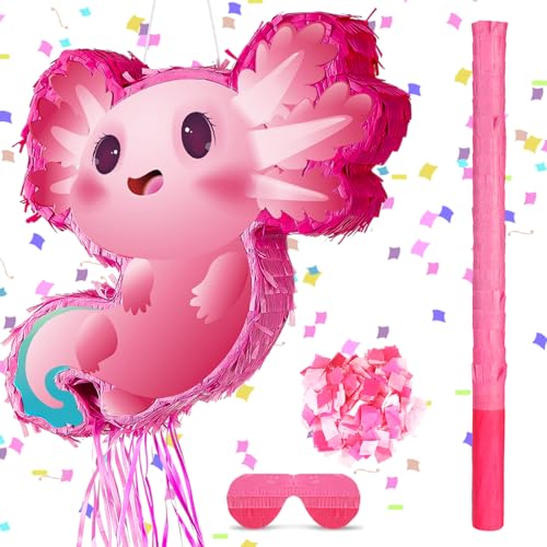 Seematn Axolotl Piata Birthday Party Decorations Animals Piata with a Blindfold Bat and Confetti for Axolotl Party Favor Birthday Girl Kid Baby Shower Supplies 1575 x 122 x 295 Inch - Image 1