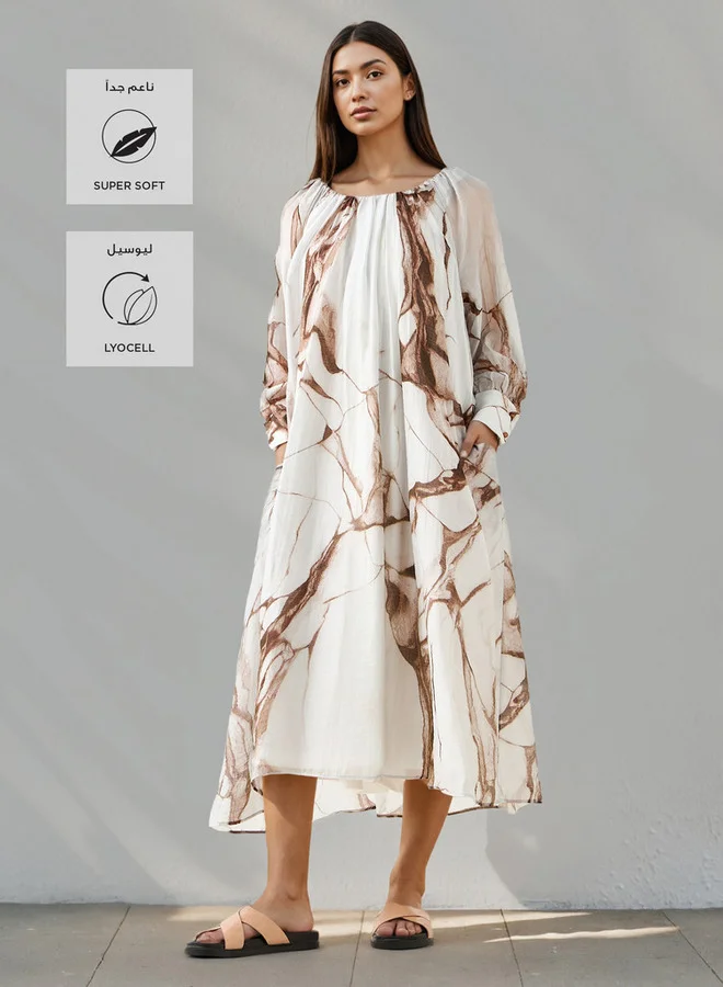 Iconic Iconic Marble Print Midi Dress with Pockets