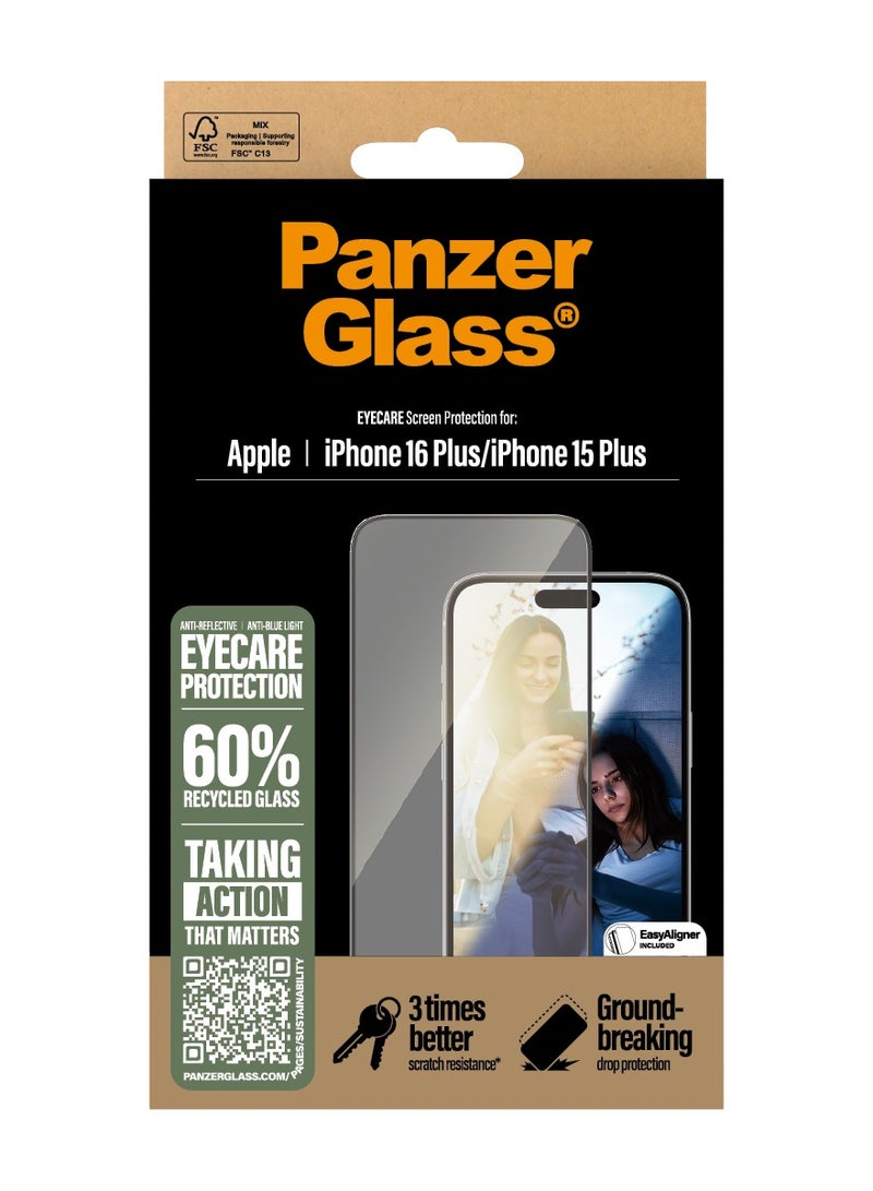 PanzerGlass حماية شاشة PanzerGlass® للعناية بالعيون لجهاز Apple iPhone 16 Plus مضادة للانعكاس، مضادة للضوء الأزرق، زجاج مقسى، مقاومة عالية للخدوش، مقاومة للصدمات - مع مساعدة التركيب لتسهيل التثبيت - Image 3