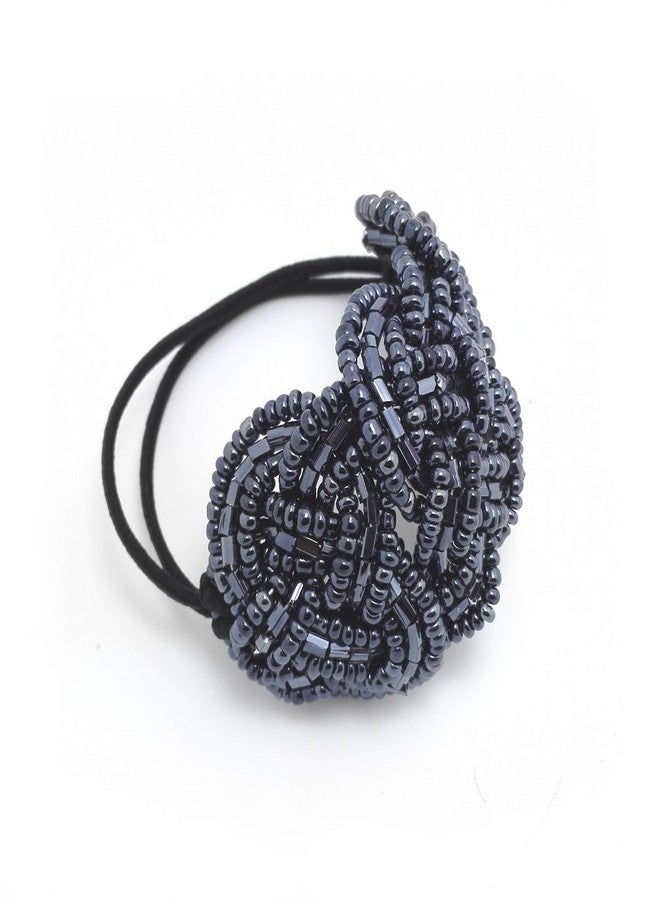 Meilliwish Crystal Beads Ponytail Holder Hair Tie (Dark Blue) (B10) - Image 1