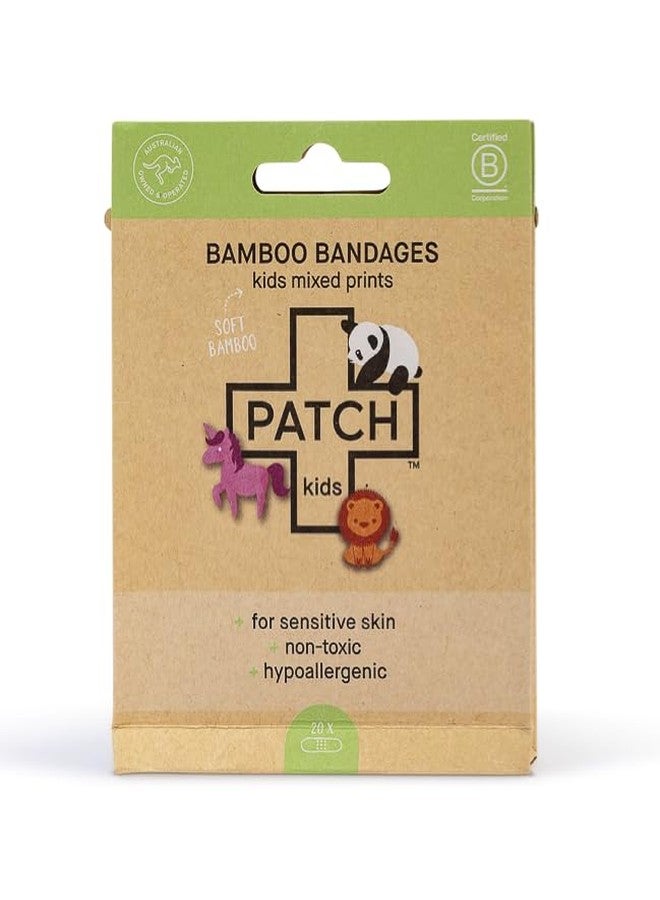 PATCH Natural Eco-Friendly Bamboo Adhesive Sensitive Skin Bandages, Cute Kids Prints Hypoallergenic Bandages for Sensitive Skin, Compostable, Biodegradable, Latex Free and Plastic Free, 20pk - Image 1