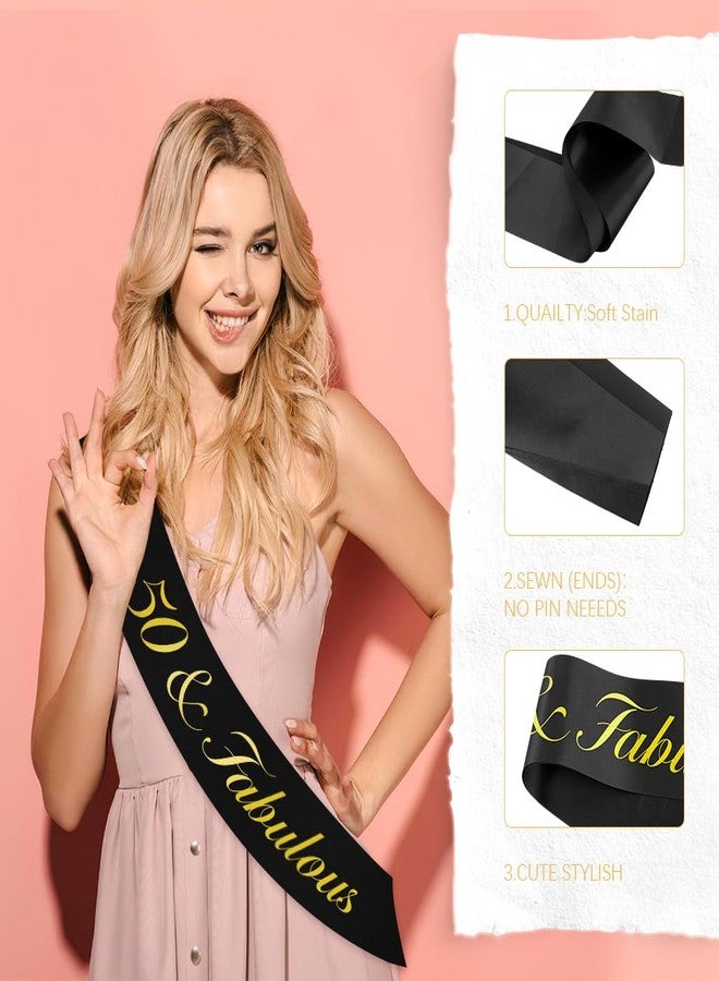 OALCQ 50th Birthday Sash - 50 And Fabulous Decorations, Black Sash For Women - Image 3