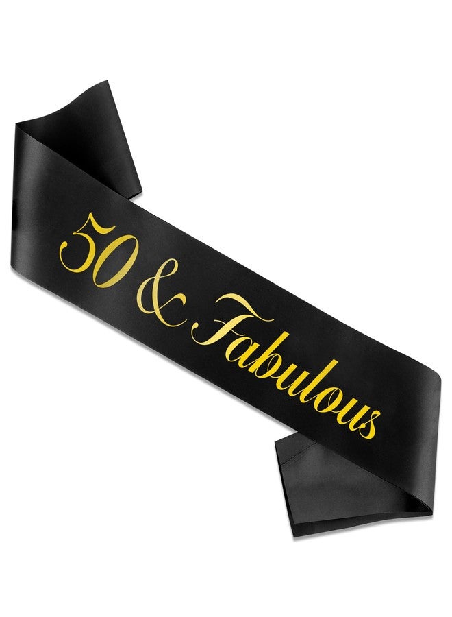 OALCQ 50th Birthday Sash - 50 And Fabulous Decorations, Black Sash For Women - Image 1