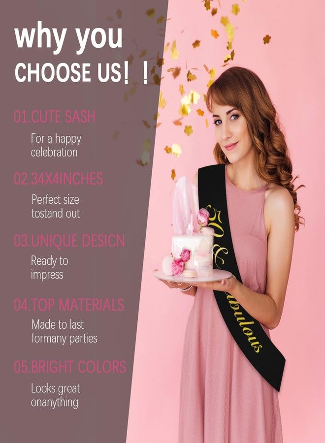 OALCQ 50th Birthday Sash - 50 And Fabulous Decorations, Black Sash For Women - Image 4
