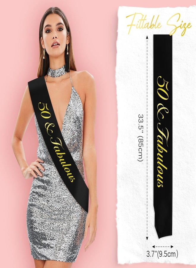 OALCQ 50th Birthday Sash - 50 And Fabulous Decorations, Black Sash For Women - Image 2
