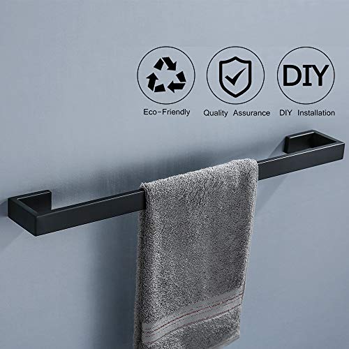 TNOMS 4 Pieces Bathroom Hardware Accessories Set Black Towel Bar Towel Holder Robe Hook Toilet Paper Holder Stainless Steel,Q8-P4BK - Image 2