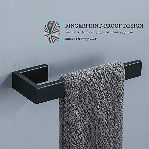 TNOMS 4 Pieces Bathroom Hardware Accessories Set Black Towel Bar Towel Holder Robe Hook Toilet Paper Holder Stainless Steel,Q8-P4BK - Image 3