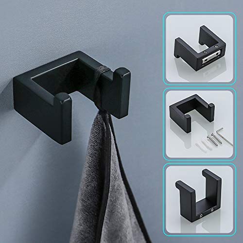 TNOMS 4 Pieces Bathroom Hardware Accessories Set Black Towel Bar Towel Holder Robe Hook Toilet Paper Holder Stainless Steel,Q8-P4BK - Image 5