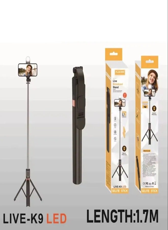 PLOKAMA Live-k9 LED Broadcast stand Smartphones,Lightweight Tripod for for Selfies/Live/Video Recording/Travel - Image 1