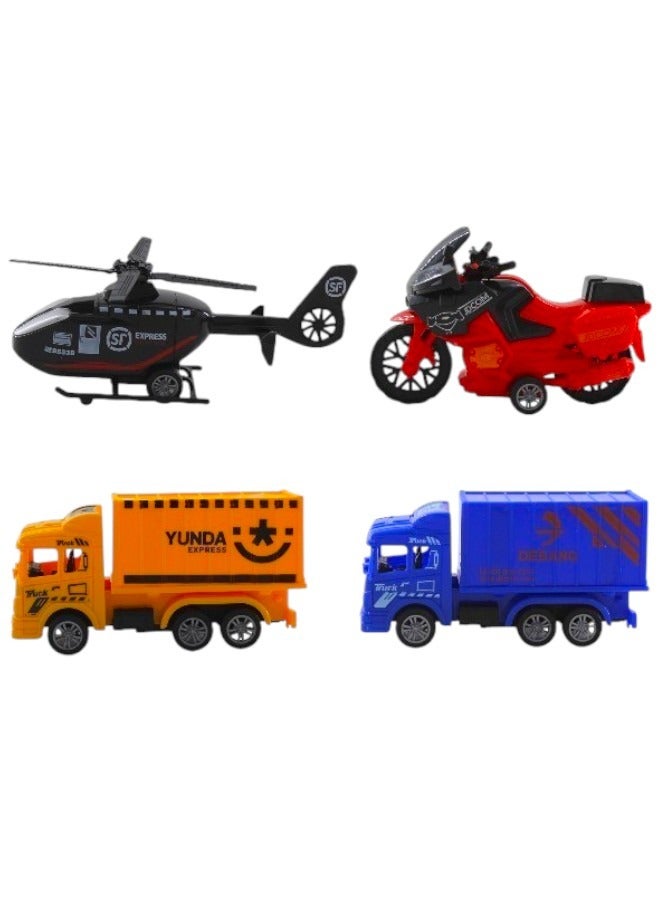 Toy Box Pull Back Vehicles Logistic Transport Bike Truck Helicopter Toy Set For Kids  - Image 1
