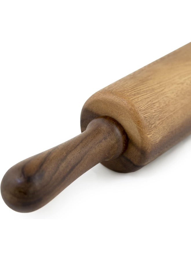 Billi Classic Wooden Revolving Rolling Pin 23cm - Acacia Wood Dough Roller with Handles for Baking Pasta Pizza Fondant Cookie Noodles Bread - Image 2
