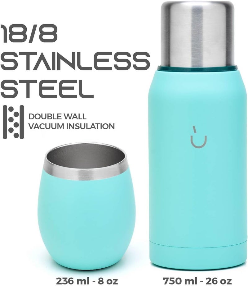 BALIBETOV Mate Kit – Includes 1 Mate Cup, 1 Bombilla Straw, and 1 Thermal Flask with 2 Stoppers – Stainless Steel Gourd with Lid (Aqua) - Image 3