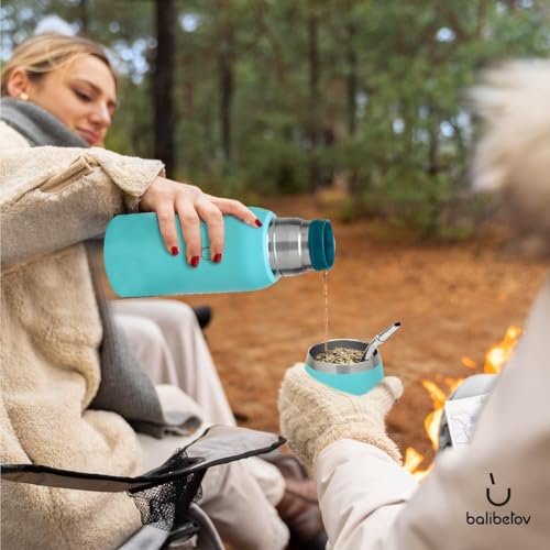 BALIBETOV Mate Kit – Includes 1 Mate Cup, 1 Bombilla Straw, and 1 Thermal Flask with 2 Stoppers – Stainless Steel Gourd with Lid (Aqua) - Image 5