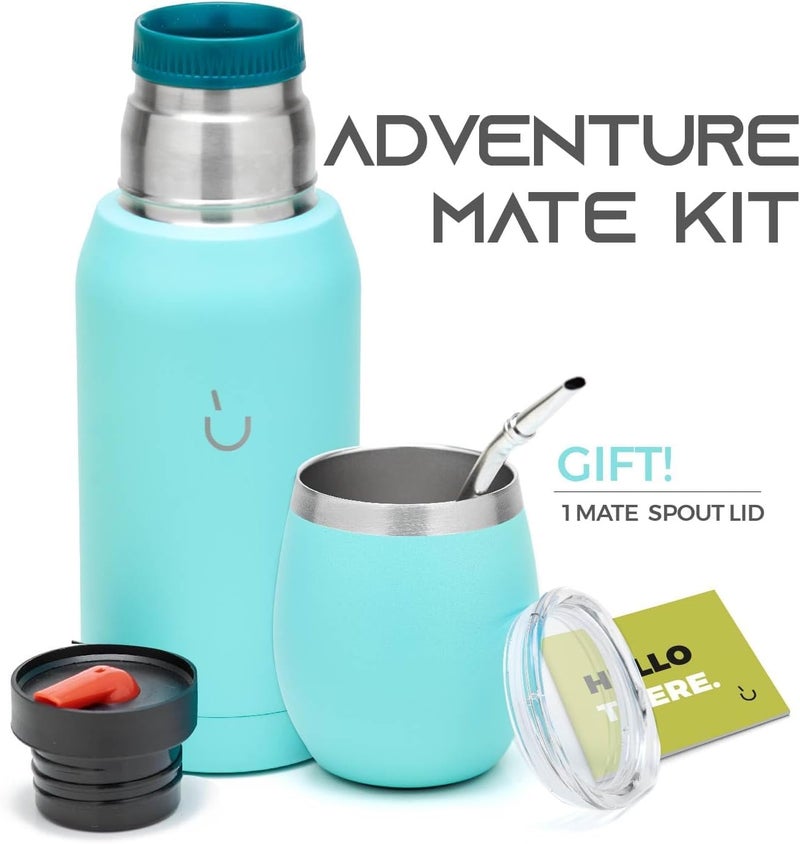 BALIBETOV Mate Kit – Includes 1 Mate Cup, 1 Bombilla Straw, and 1 Thermal Flask with 2 Stoppers – Stainless Steel Gourd with Lid (Aqua) - Image 4
