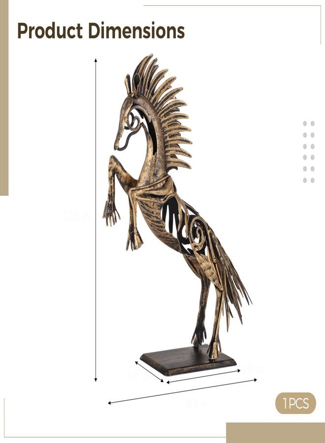 Homaisson Standing Horse Statue, Metal Horse Figurine for Home Decor, Detailed Sculpted Horse Ornament in Leaping Pose, Vintage Bronze Gold Finish for Tabletop Decor - Image 4