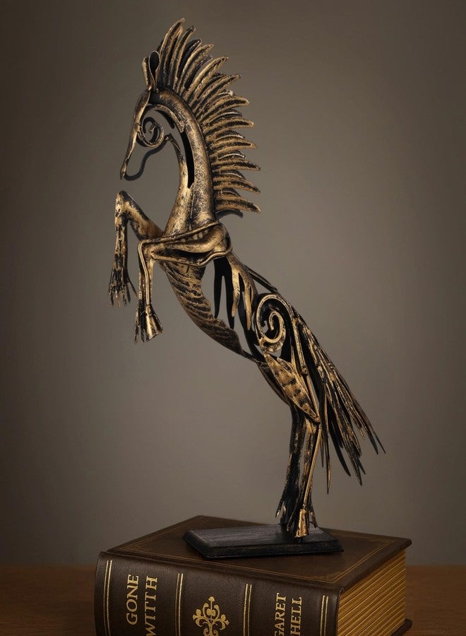 Homaisson Standing Horse Statue, Metal Horse Figurine for Home Decor, Detailed Sculpted Horse Ornament in Leaping Pose, Vintage Bronze Gold Finish for Tabletop Decor - Image 1