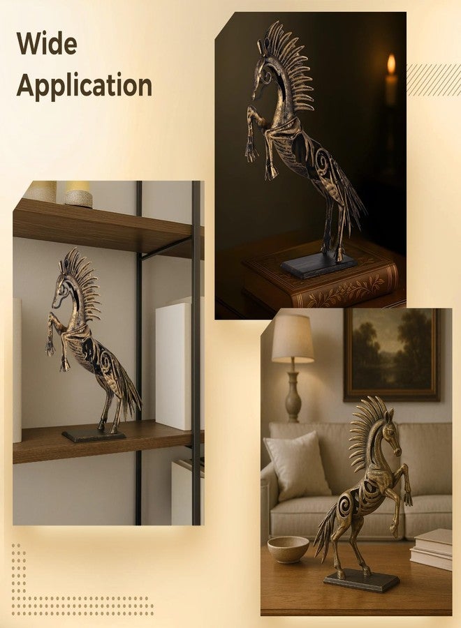Homaisson Standing Horse Statue, Metal Horse Figurine for Home Decor, Detailed Sculpted Horse Ornament in Leaping Pose, Vintage Bronze Gold Finish for Tabletop Decor - Image 5