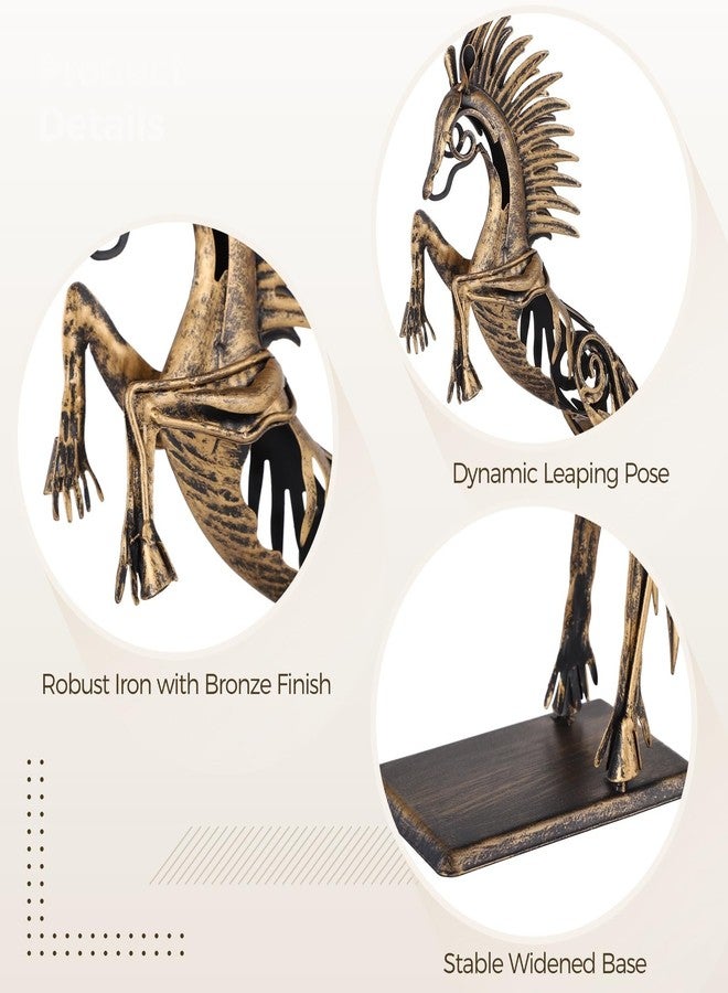 Homaisson Standing Horse Statue, Metal Horse Figurine for Home Decor, Detailed Sculpted Horse Ornament in Leaping Pose, Vintage Bronze Gold Finish for Tabletop Decor - Image 3
