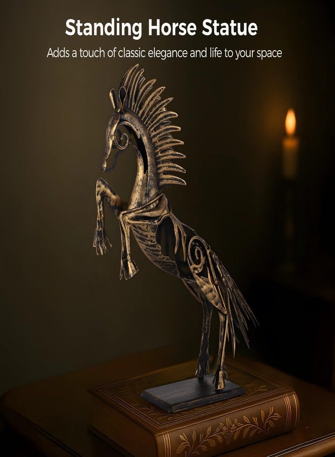 Homaisson Standing Horse Statue, Metal Horse Figurine for Home Decor, Detailed Sculpted Horse Ornament in Leaping Pose, Vintage Bronze Gold Finish for Tabletop Decor - Image 2