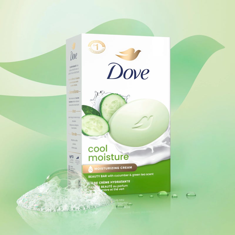 Dove Beauty Bar Soap Cool Moisture Cucumber & Green Tea Scent, 6 Bars for Refreshed Skin, Leaves Skin Refreshed 3.75 oz - Image 3