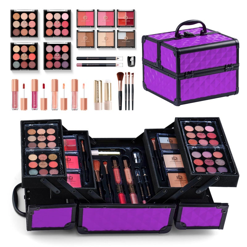 Color Nymph All in one Makeup Kit For Girls Teens, Makeup Set 4 Trays Spacious Space Train Case for Beginner with Eyeshadow Highlighter Lipgloss Blush Contour Concealer Brush Eyeliner Lipbalm - Image 1