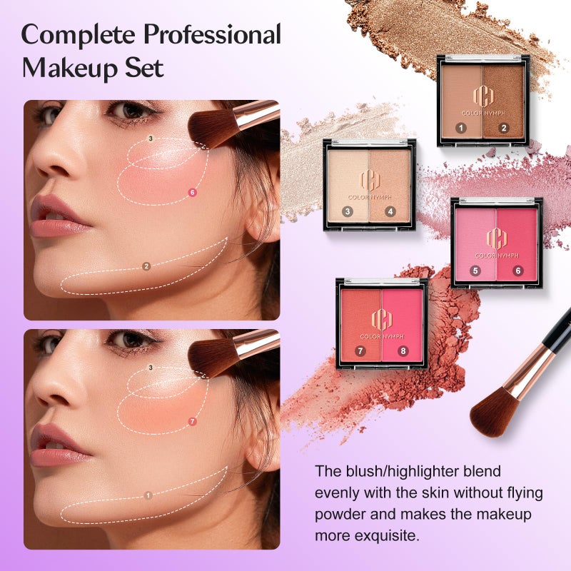 Color Nymph All in one Makeup Kit For Girls Teens, Makeup Set 4 Trays Spacious Space Train Case for Beginner with Eyeshadow Highlighter Lipgloss Blush Contour Concealer Brush Eyeliner Lipbalm - Image 3