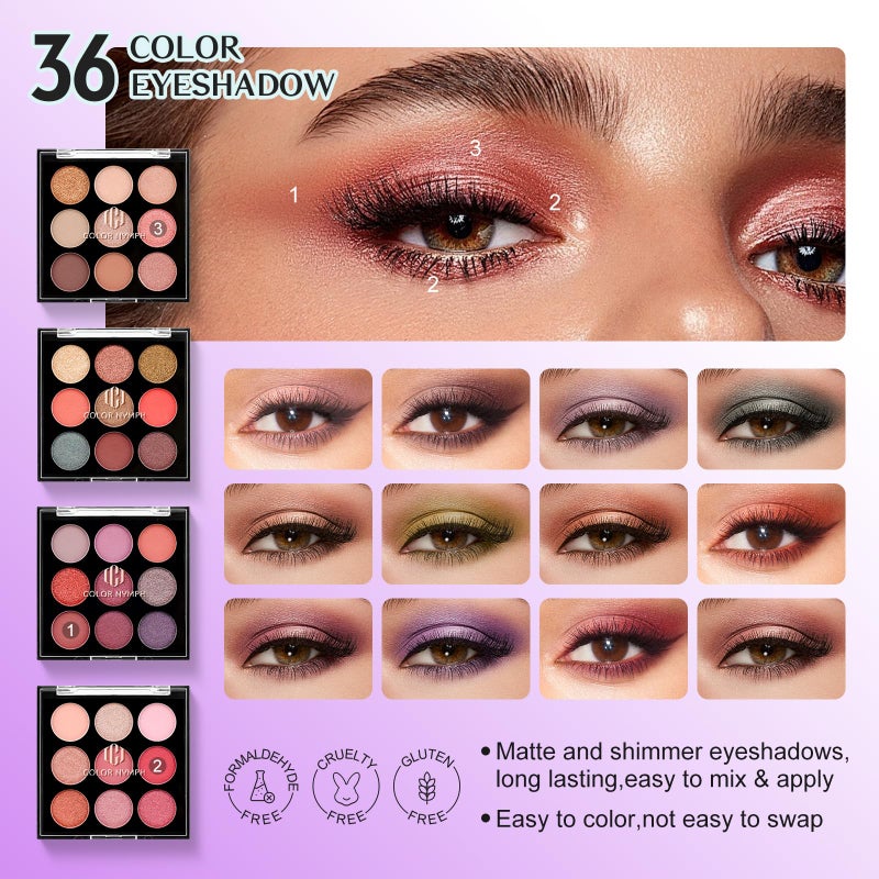 Color Nymph All in one Makeup Kit For Girls Teens, Makeup Set 4 Trays Spacious Space Train Case for Beginner with Eyeshadow Highlighter Lipgloss Blush Contour Concealer Brush Eyeliner Lipbalm - Image 4