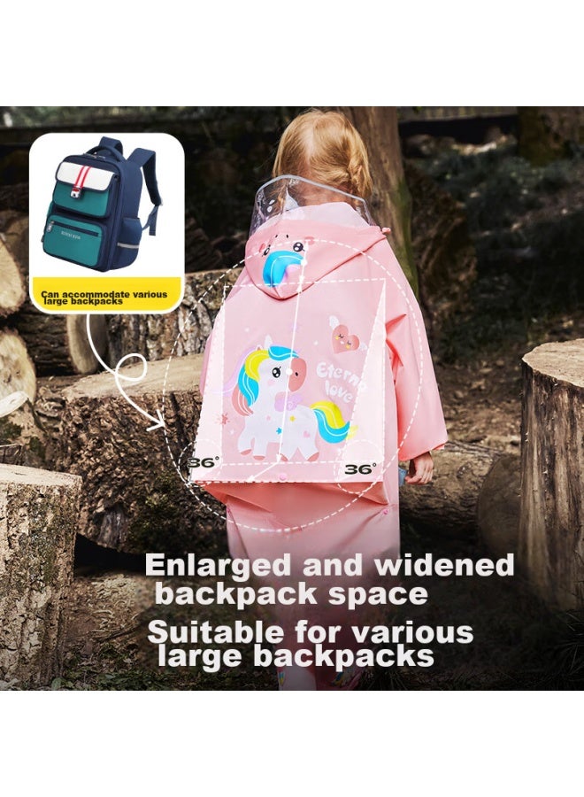 Moremerry Children's Raincoat For Boys And Girls, Elementary School Students' Waterproof Full-body Rain Poncho For Older Children, Cherry Blossom Pink Unicorn Design, Size L - Image 3