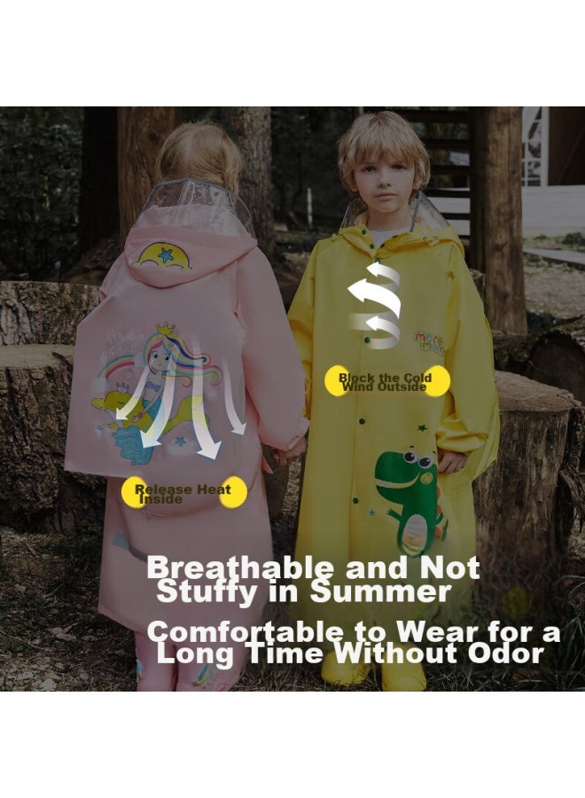 Moremerry Children's Raincoat For Boys And Girls, Elementary School Students' Waterproof Full-body Rain Poncho For Older Children, Cherry Blossom Pink Unicorn Design, Size L - Image 5