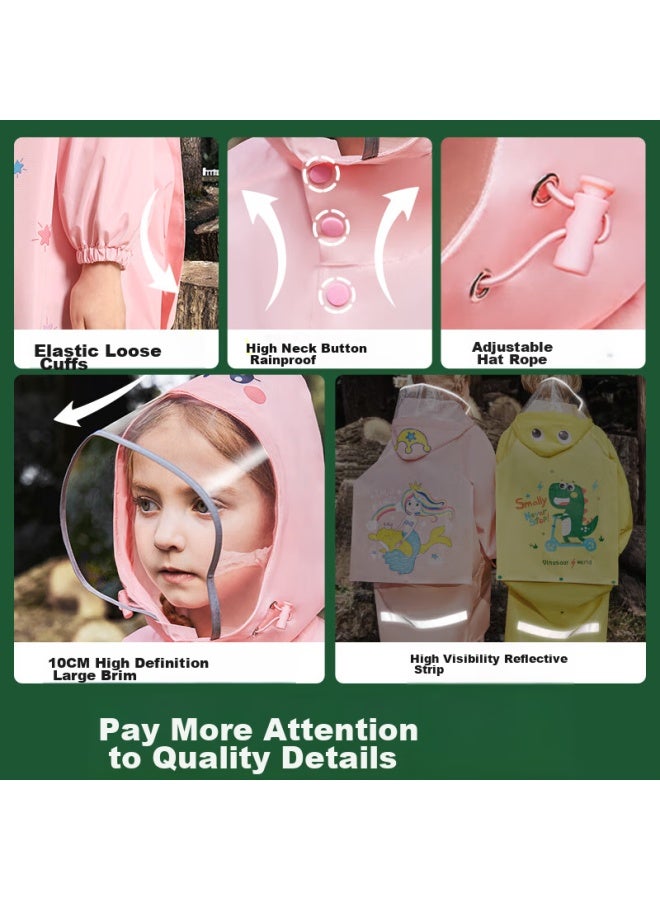 Moremerry Children's Raincoat For Boys And Girls, Elementary School Students' Waterproof Full-body Rain Poncho For Older Children, Cherry Blossom Pink Unicorn Design, Size L - Image 4