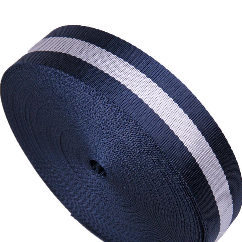 Aklima Bag Strap 1 Inch,1 Roll-12 Meter Bags Striped Woven Niwar Patta Tape Premium Nylon Webbing Strap Roll for Bag Making,Chair Repairs,Handicrafts & DIY Projects Heavy Duty Quality (NAVY BLUE-GREY) - Image 2
