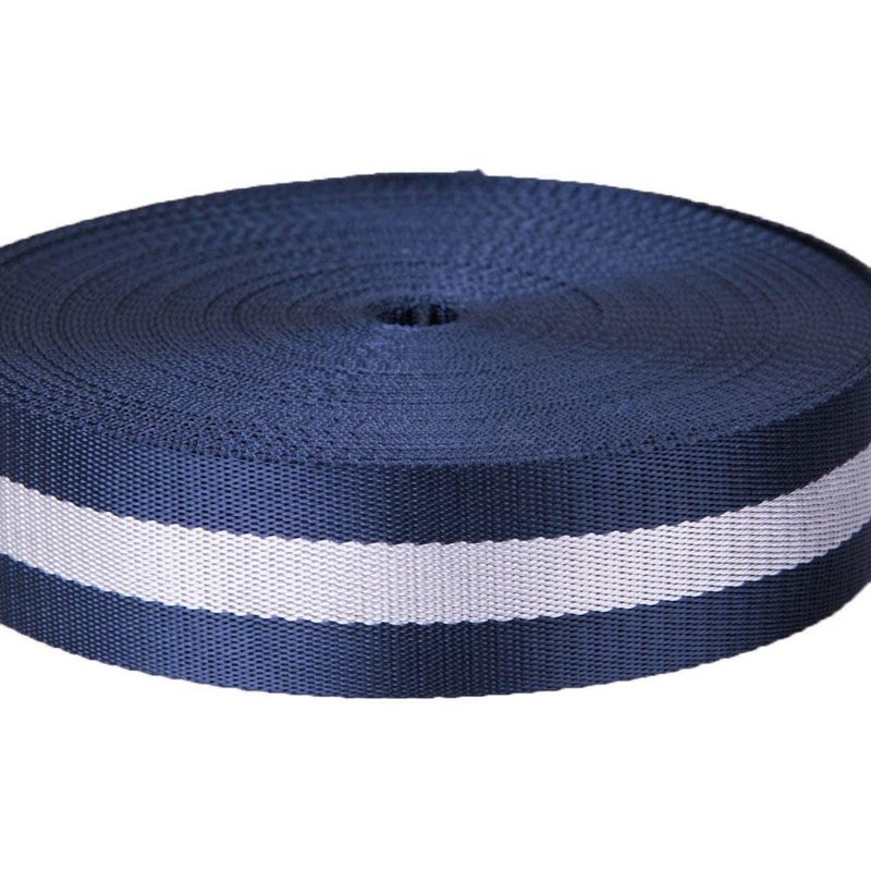 Aklima Bag Strap 1 Inch,1 Roll-12 Meter Bags Striped Woven Niwar Patta Tape Premium Nylon Webbing Strap Roll for Bag Making,Chair Repairs,Handicrafts & DIY Projects Heavy Duty Quality (NAVY BLUE-GREY) - Image 4