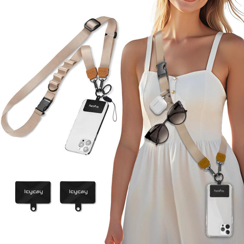 Icycay Phone Lanyard Crossbody, Champagne Gold Cell Phone Strap for Around The Neck Adjustable, Anti Theft Cute Lanyard for ID Holder Keys Accessories Travel Essential - Image 1