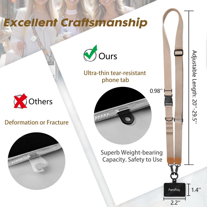 Icycay Phone Lanyard Crossbody, Champagne Gold Cell Phone Strap for Around The Neck Adjustable, Anti Theft Cute Lanyard for ID Holder Keys Accessories Travel Essential - Image 5
