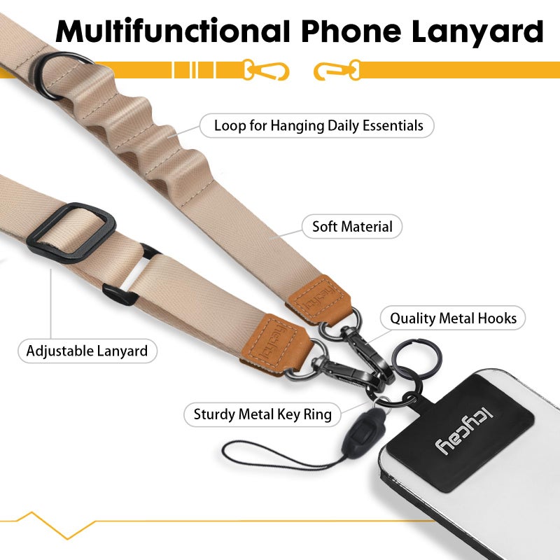Icycay Phone Lanyard Crossbody, Champagne Gold Cell Phone Strap for Around The Neck Adjustable, Anti Theft Cute Lanyard for ID Holder Keys Accessories Travel Essential - Image 3