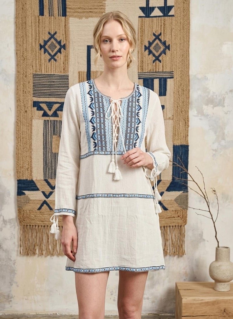 Alaya Women Embroidered  Crepe Cotton Midi Dress -AL3715 - Image 1