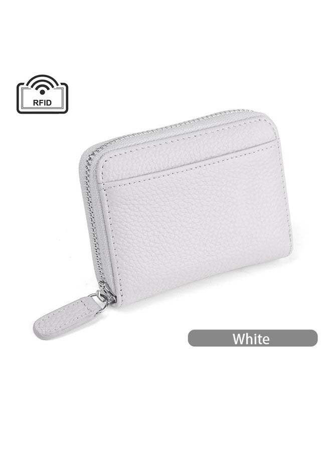 Credit Card Holder Wallet, RFID 20 Slots Credit Card Holder Genuine Leather Small Card Case, Zippered Accordion Wallet, Unisex, Wallet Card Case (White) - Image 1