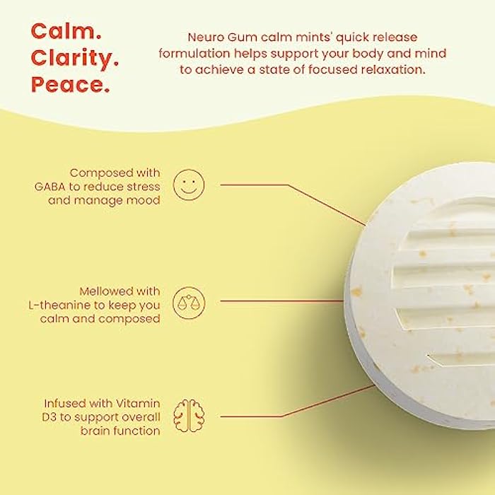 Neuro Calm & Clarity Mints - GABA L-Theanine Stress Supplement with Vitamin D3 - Non-Drowsy, Functional Calming Mints for Mood, Mental Clarity & Cognitive Function - Honey Lemon, 90 ct - Image 4