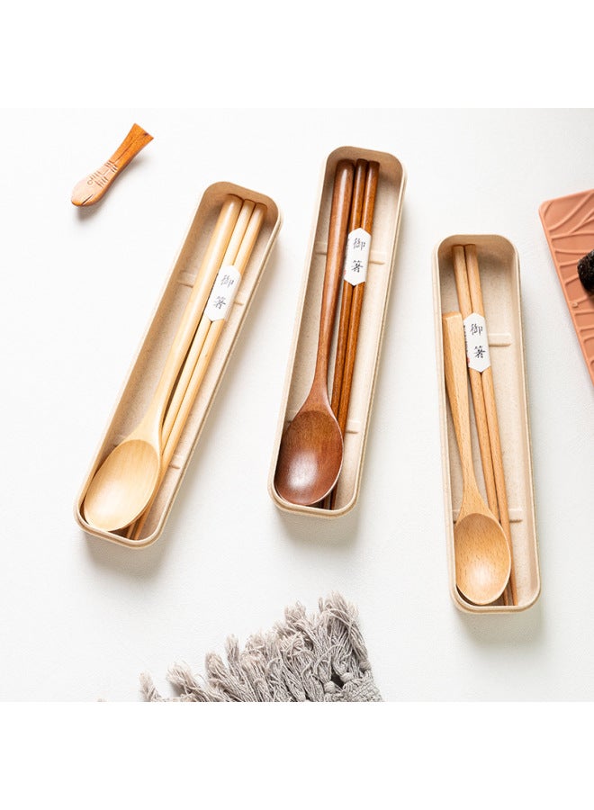 Japanese-style Student Travel Portable Boxed Nanmu Long Handle Chopsticks Tableware Wooden Spoon Portable Suit Wholesale-Specifications:23.5cm Lotus Flat Handle Chopsticks + Box  - Image 5