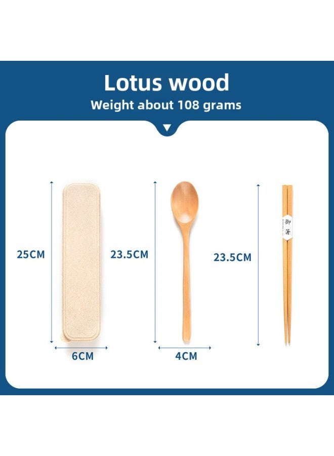 Japanese-style Student Travel Portable Boxed Nanmu Long Handle Chopsticks Tableware Wooden Spoon Portable Suit Wholesale-Specifications:23.5cm Lotus Flat Handle Chopsticks + Box  - Image 1