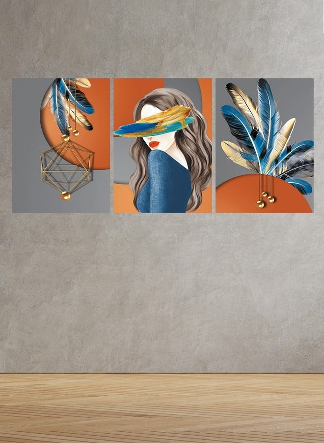 ماركتنا طقم من ثلاث لوحات كانفس على إطار خشبي بتصميم امرأة - Image 1